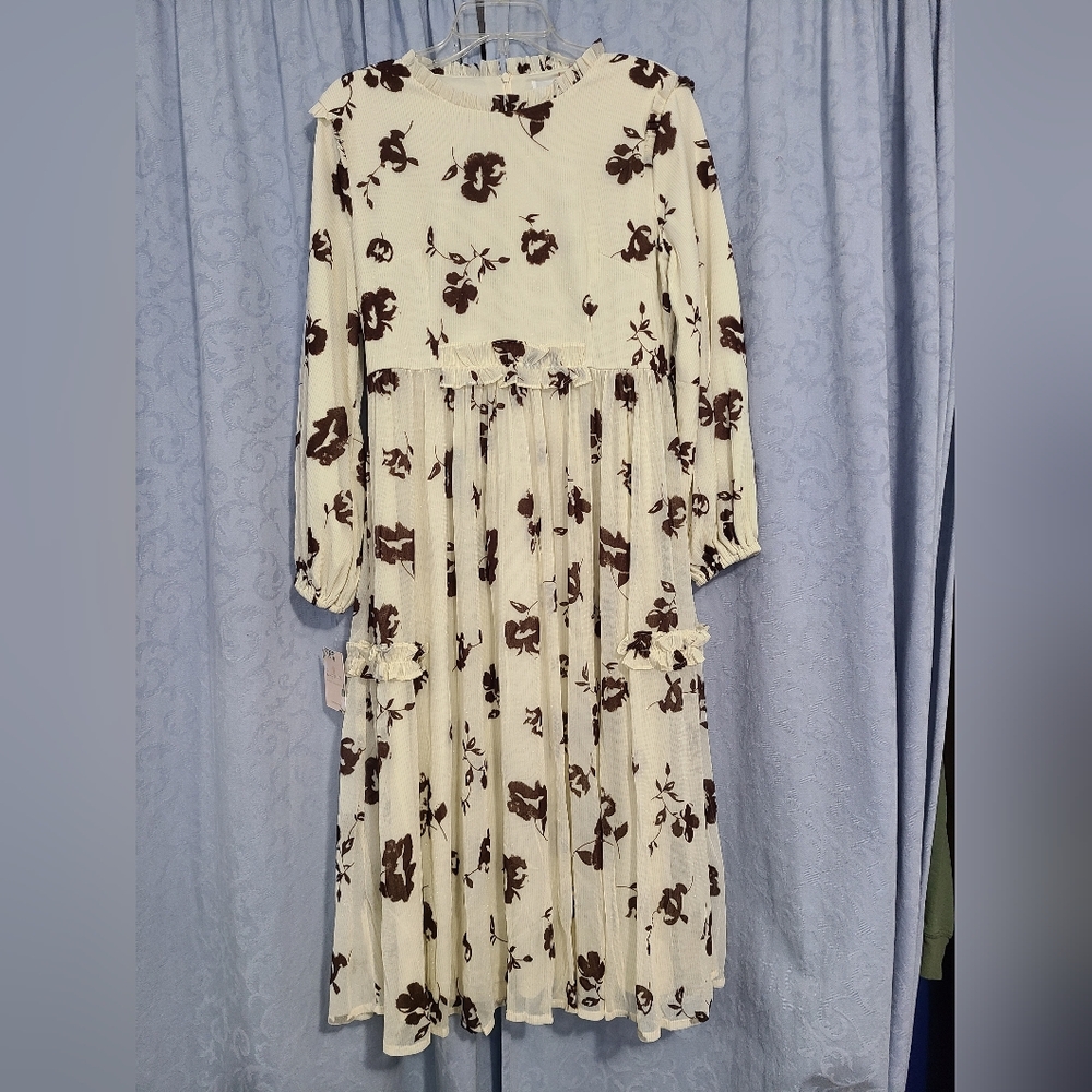 Dainty Jewells Cream and Brown Floral Long Sleeve Dress